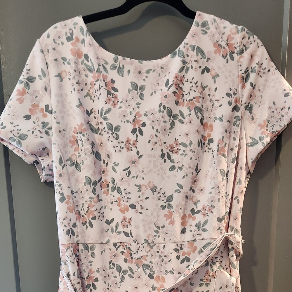 Business Floral Light Pink/Cream Midi-Dress